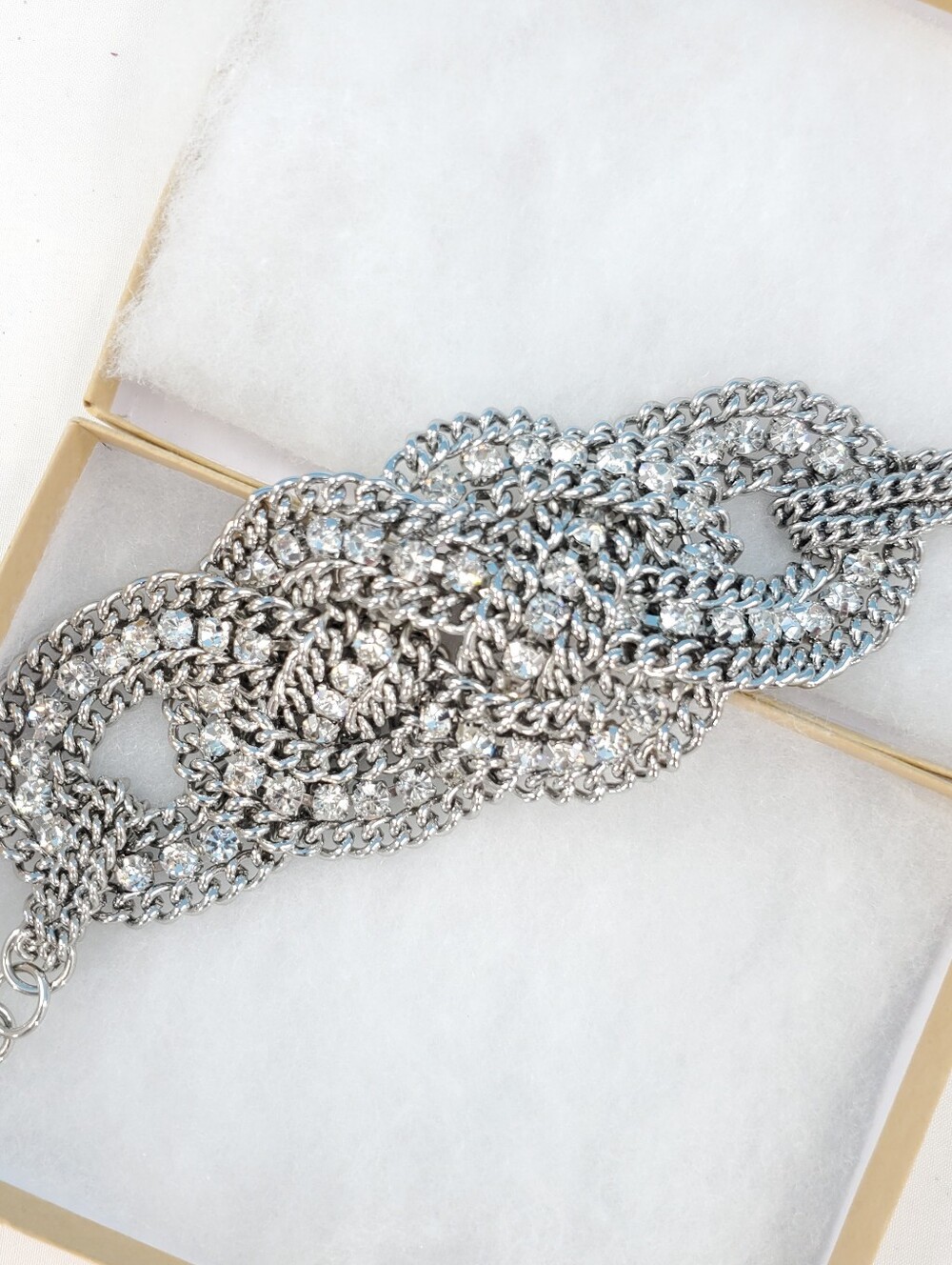 Vintage SPARKLY woven chain and rhinestone bracelet